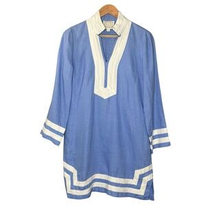 Sail to Sable dress blue white edged linen collared tunic size small
